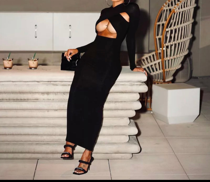 under boob cut out dress Halter Underboob Cut Out Maxi Dress Brown
